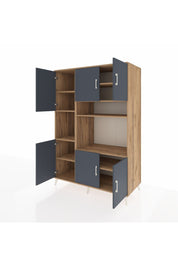 Kronos Dolap 9 Raflı 6 Kapaklı 132x59x195 Çam-Antrasit/Çam