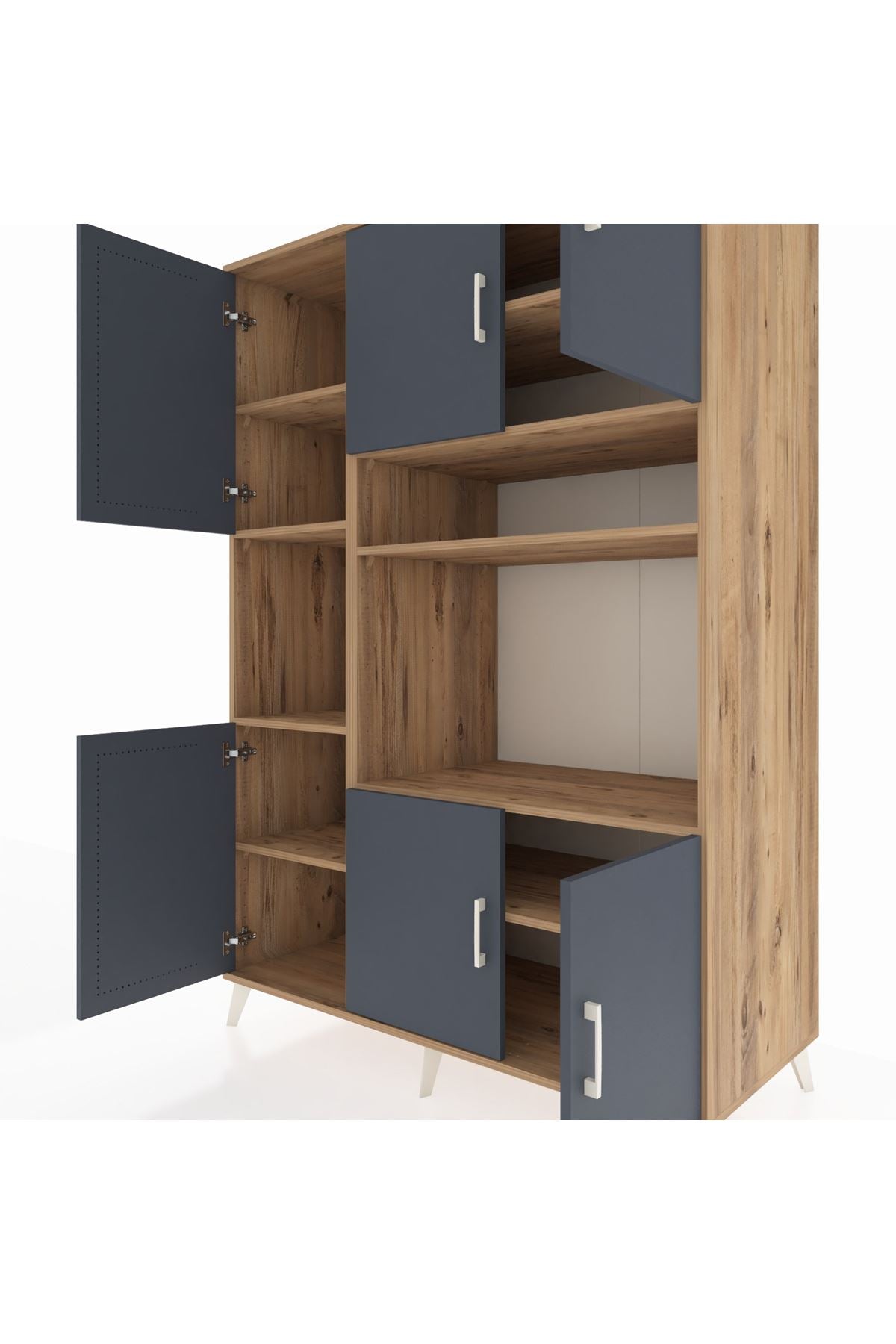 Kronos Dolap 9 Raflı 6 Kapaklı 132x59x195 Çam-Antrasit/Çam