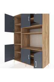 Kronos Dolap 9 Raflı 6 Kapaklı 132x59x195 Çam-Antrasit/Çam