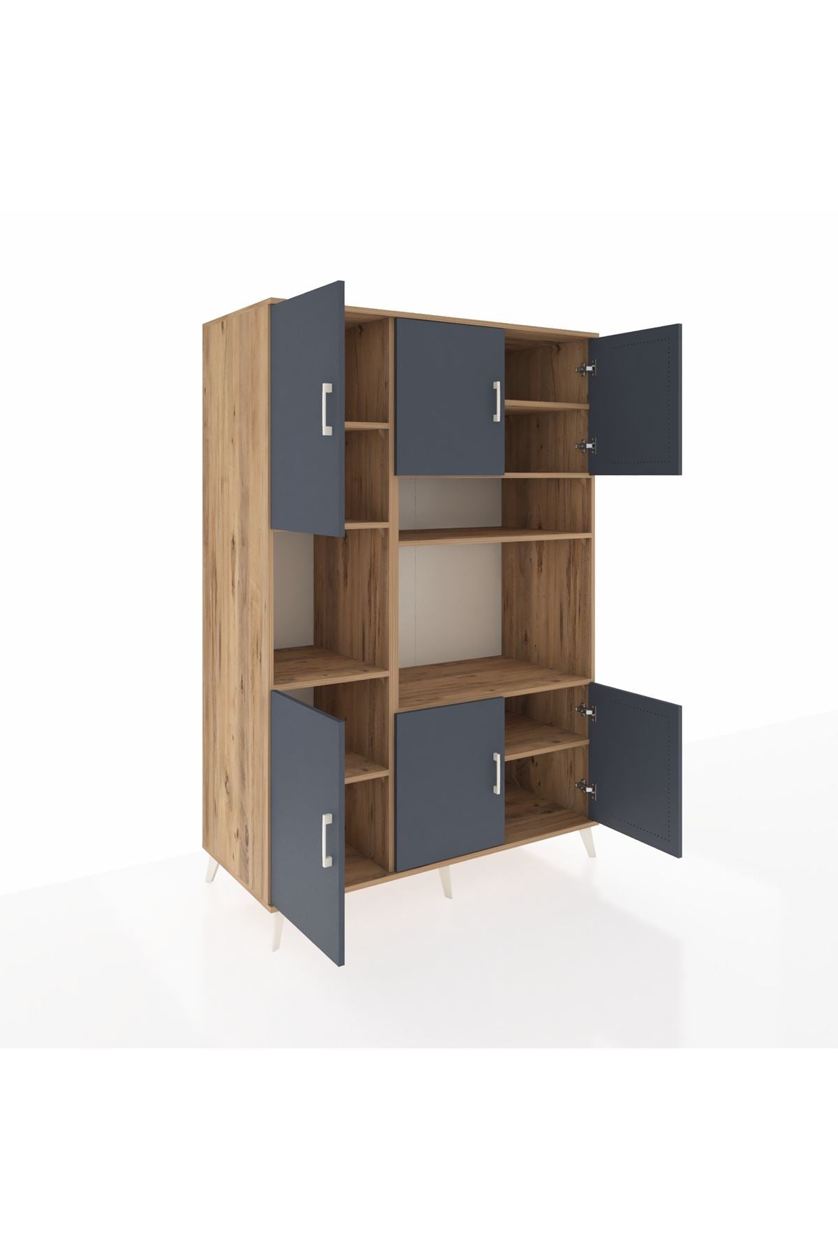 Kronos Dolap 9 Raflı 6 Kapaklı 132x59x195 Çam-Antrasit/Çam