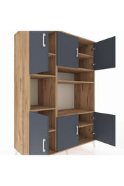 Kronos Dolap 9 Raflı 6 Kapaklı 132x59x195 Çam-Antrasit/Çam