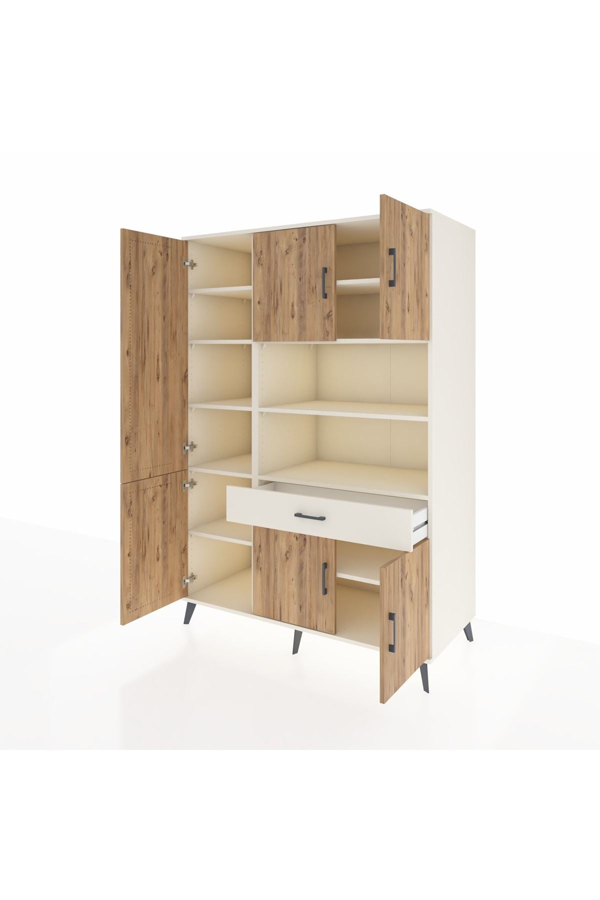 Kronos Dolap 10 Raflı Tek Çekmeceli 6 Kapaklı 132x59x195 Aytaşı-Çam/Aytaşı