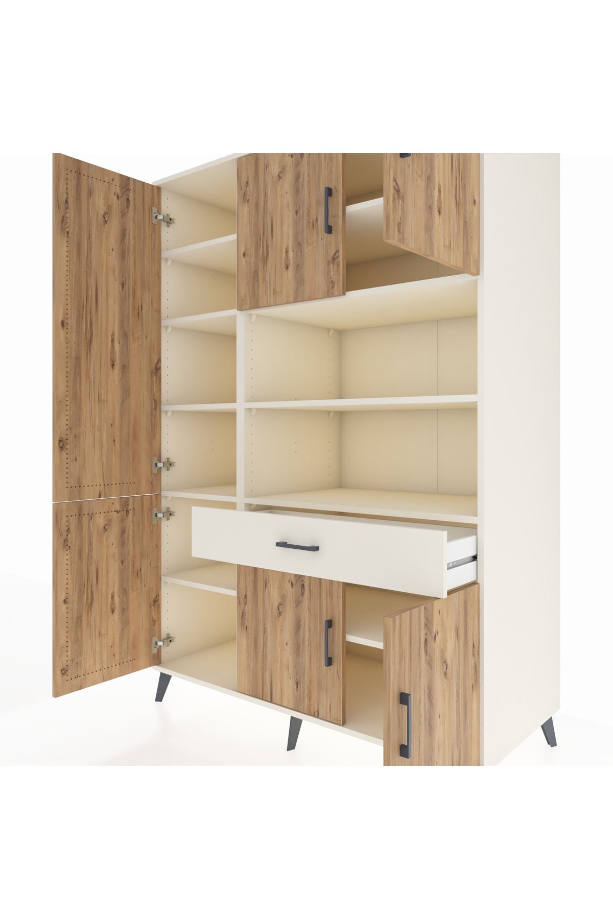 Kronos Dolap 10 Raflı Tek Çekmeceli 6 Kapaklı 132x59x195 Aytaşı-Çam/Aytaşı