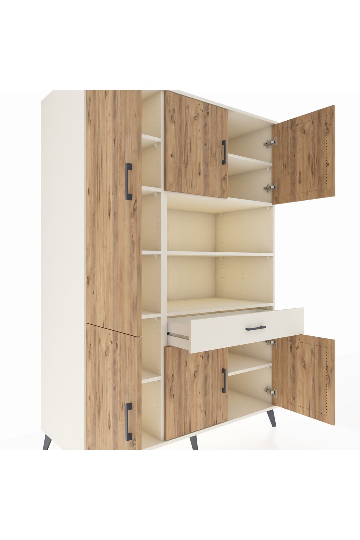 Kronos Dolap 10 Raflı Tek Çekmeceli 6 Kapaklı 132x59x195 Aytaşı-Çam/Aytaşı