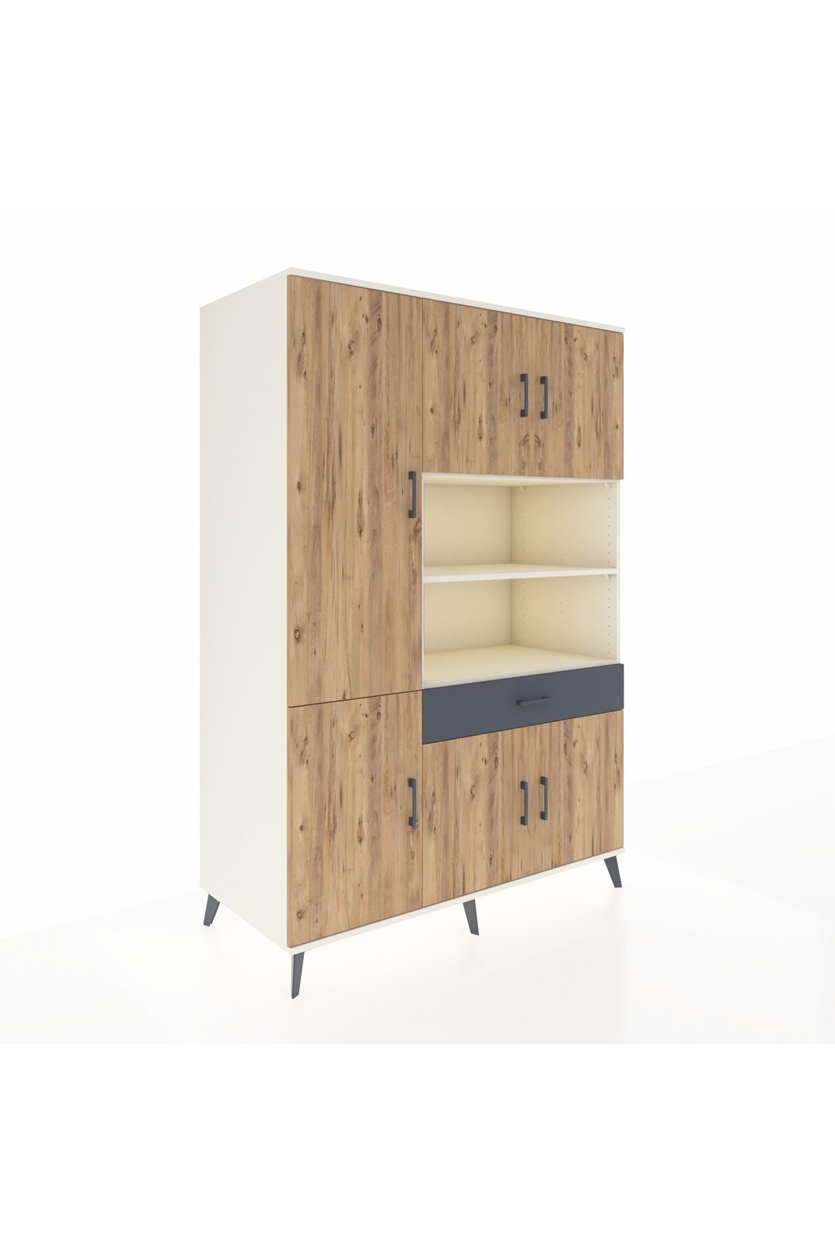 Kronos Dolap 10 Raflı Tek Çekmeceli 6 Kapaklı 132x59x195 Aytaşı-Çam/Antrasit