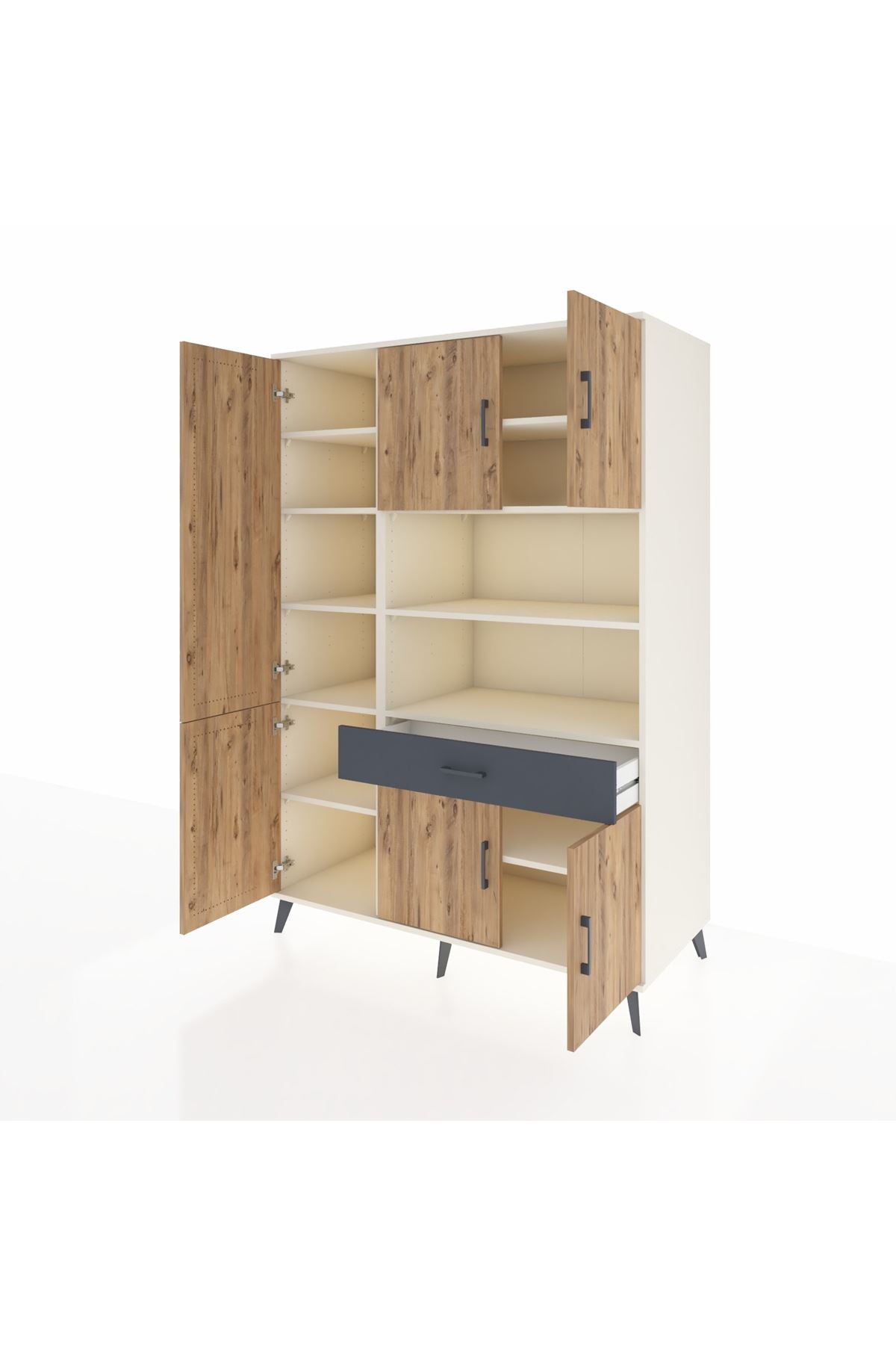 Kronos Dolap 10 Raflı Tek Çekmeceli 6 Kapaklı 132x59x195 Aytaşı-Çam/Antrasit