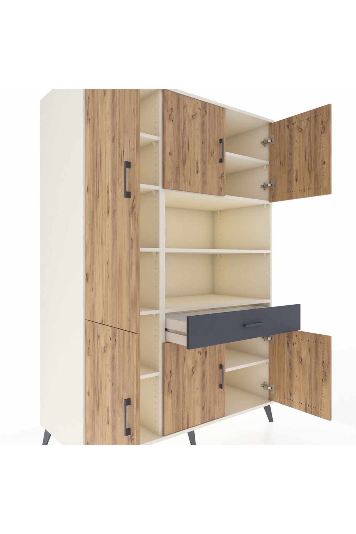 Kronos Dolap 10 Raflı Tek Çekmeceli 6 Kapaklı 132x59x195 Aytaşı-Çam/Antrasit