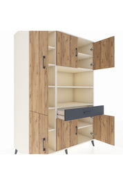 Kronos Dolap 10 Raflı Tek Çekmeceli 6 Kapaklı 132x59x195 Aytaşı-Çam/Antrasit