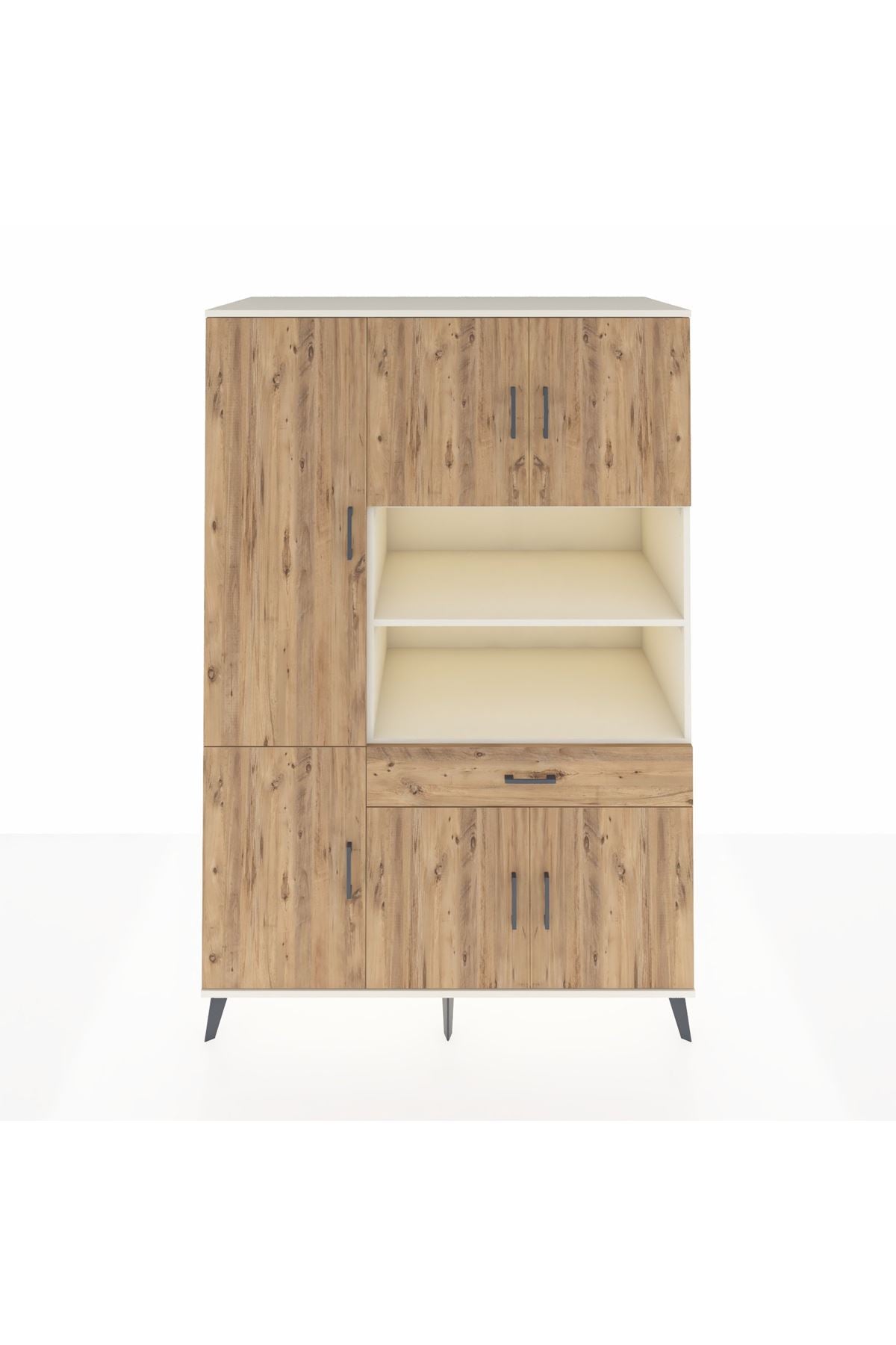 Kronos Dolap 10 Raflı Tek Çekmeceli 6 Kapaklı 132x59x195 Aytaşı-Çam/Çam