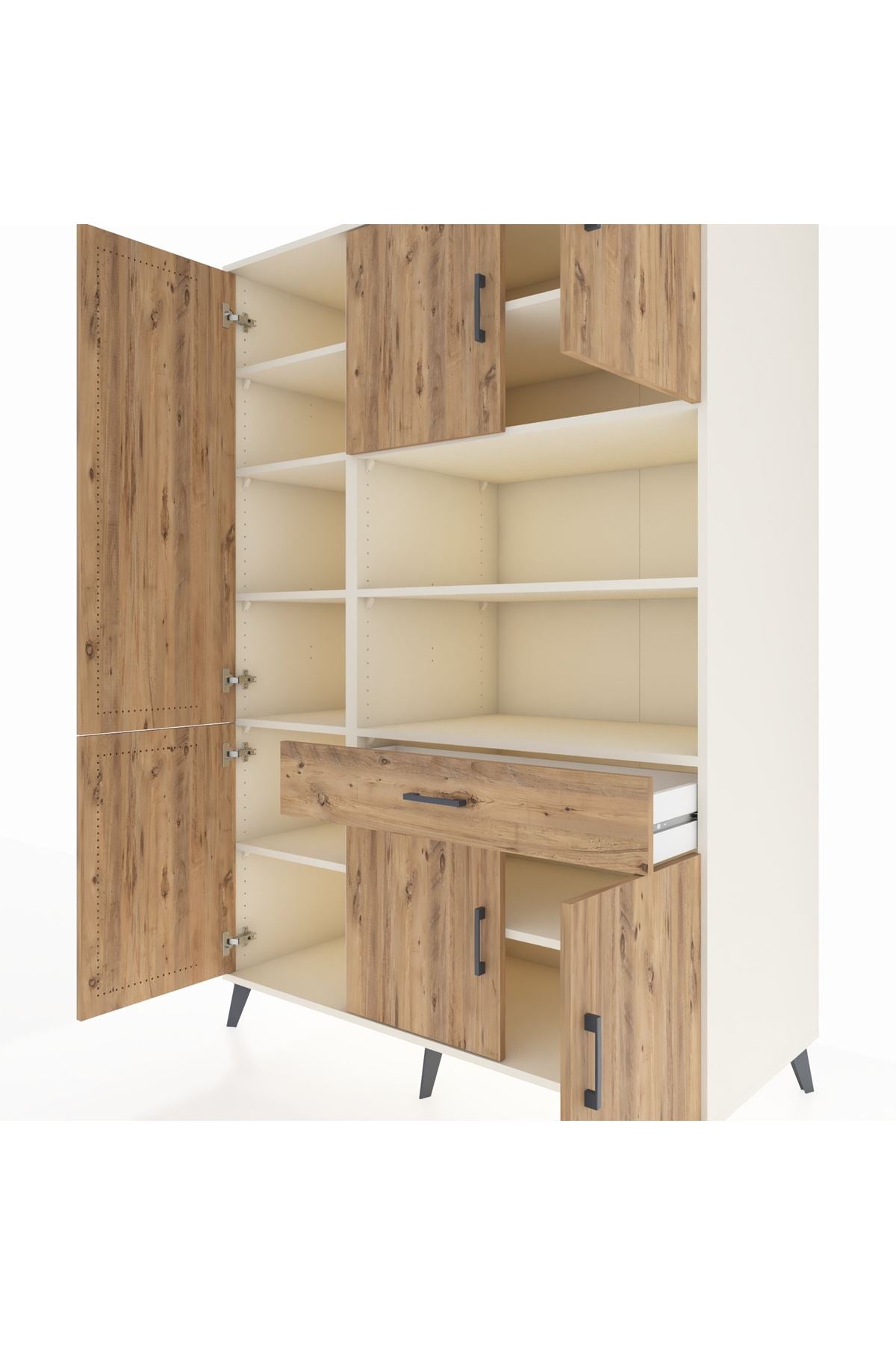 Kronos Dolap 10 Raflı Tek Çekmeceli 6 Kapaklı 132x59x195 Aytaşı-Çam/Çam