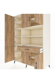 Kronos Dolap 10 Raflı Tek Çekmeceli 6 Kapaklı 132x59x195 Aytaşı-Çam/Çam