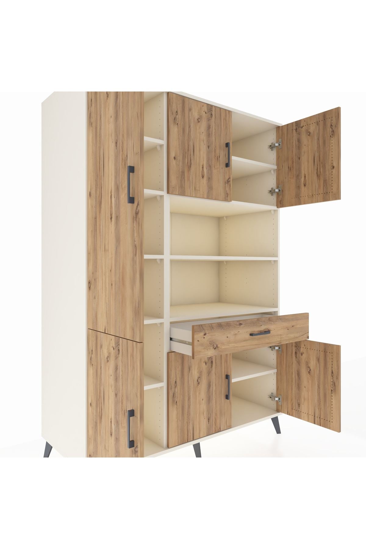 Kronos Dolap 10 Raflı Tek Çekmeceli 6 Kapaklı 132x59x195 Aytaşı-Çam/Çam