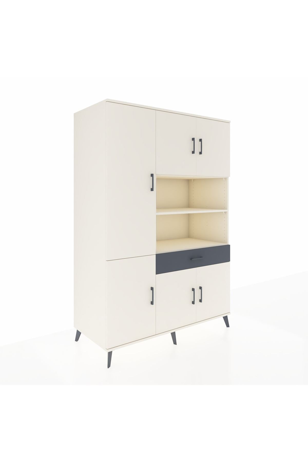 Kronos Dolap 10 Raflı Tek Çekmeceli 6 Kapaklı 132x59x195 Aytaşı-Aytaşı/Antrasit