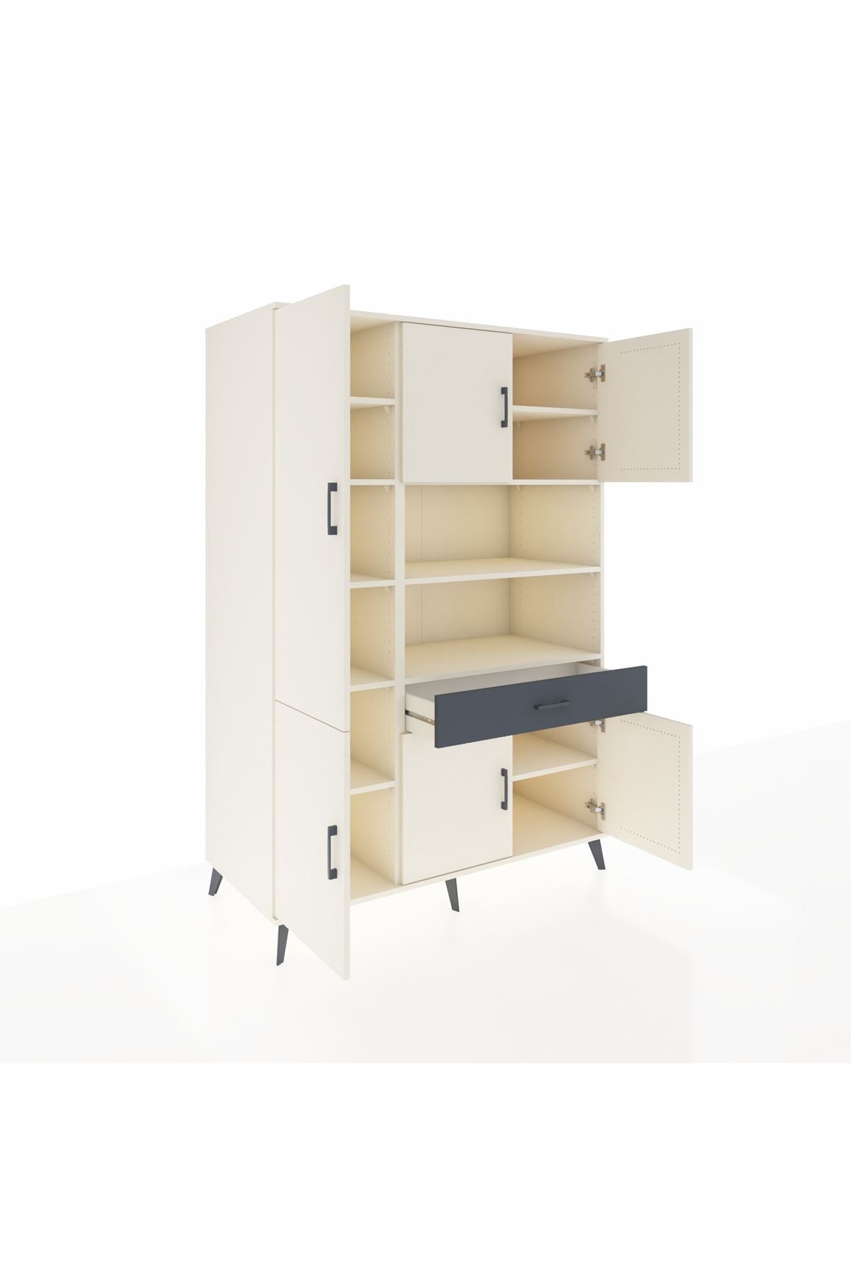 Kronos Dolap 10 Raflı Tek Çekmeceli 6 Kapaklı 132x59x195 Aytaşı-Aytaşı/Antrasit