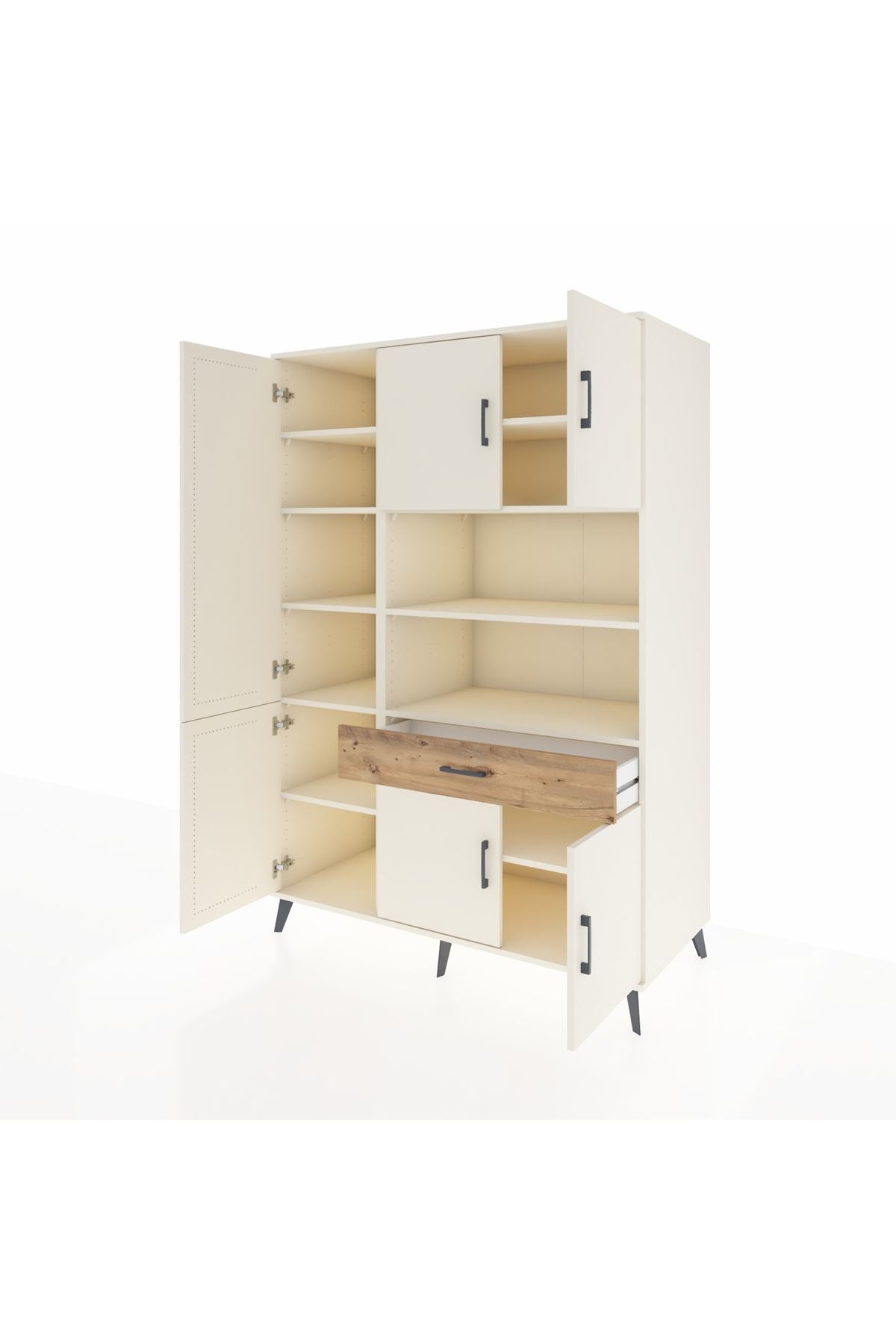 Kronos Dolap 10 Raflı Tek Çekmeceli 6 Kapaklı 132x59x195 Aytaşı-Aytaşı/Çam