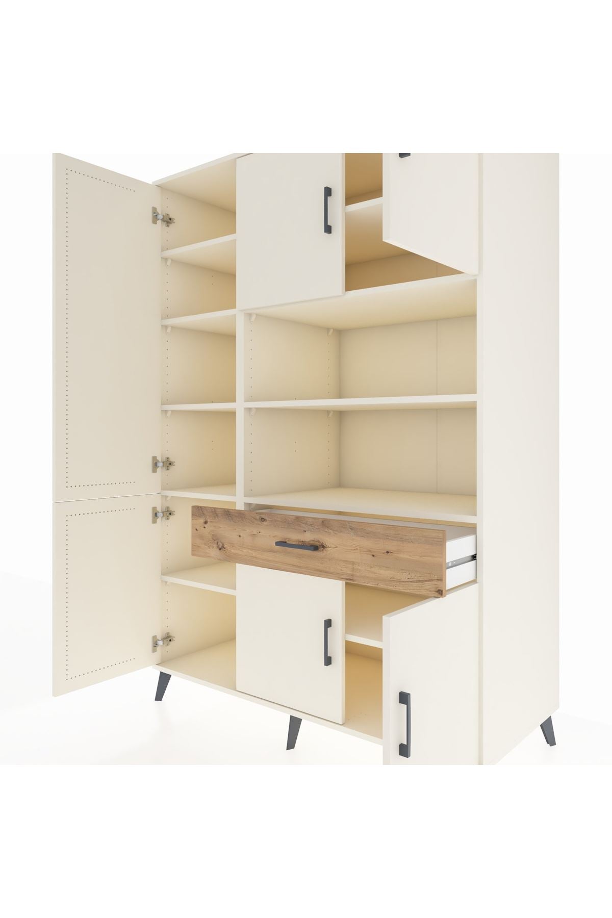 Kronos Dolap 10 Raflı Tek Çekmeceli 6 Kapaklı 132x59x195 Aytaşı-Aytaşı/Çam