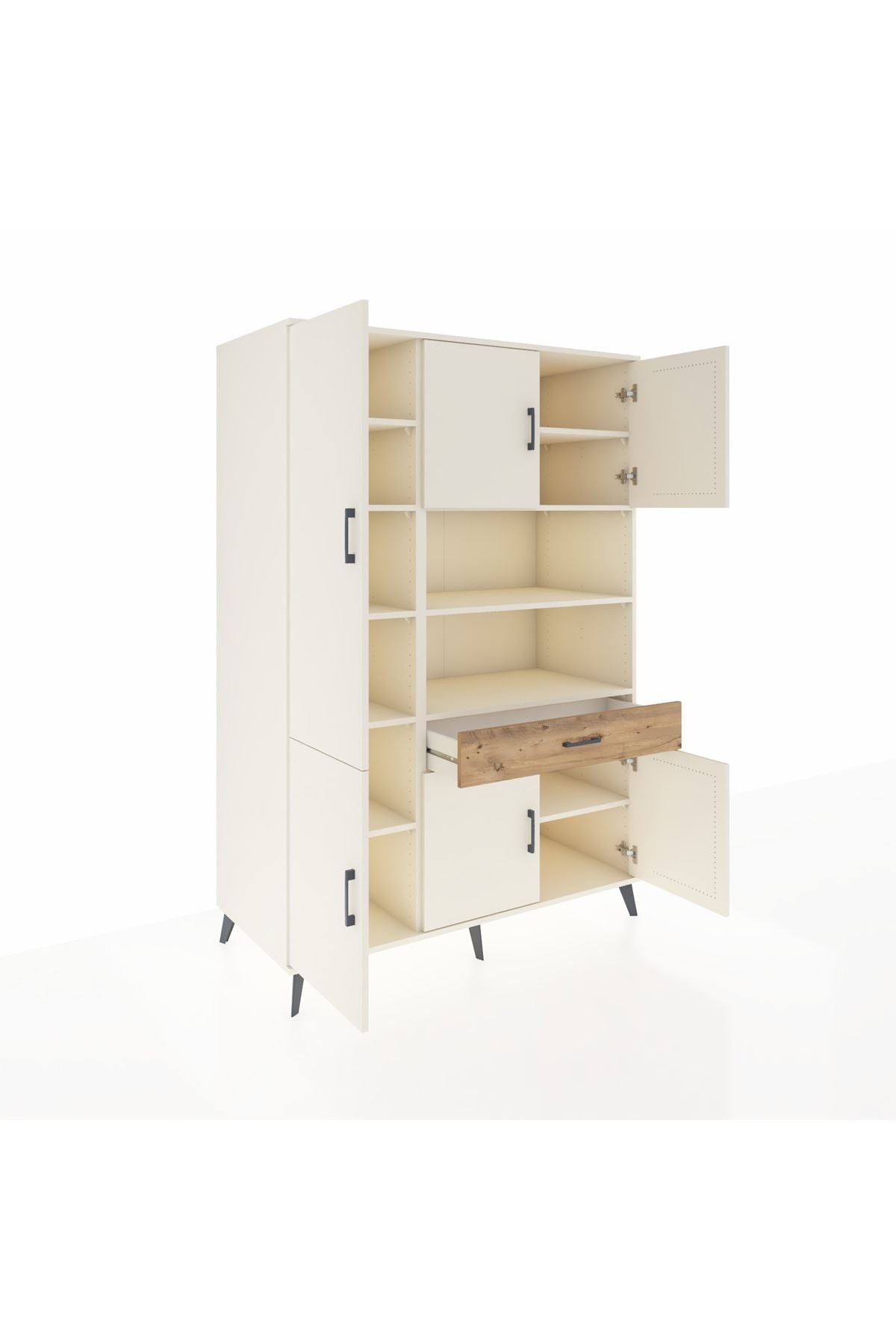 Kronos Dolap 10 Raflı Tek Çekmeceli 6 Kapaklı 132x59x195 Aytaşı-Aytaşı/Çam