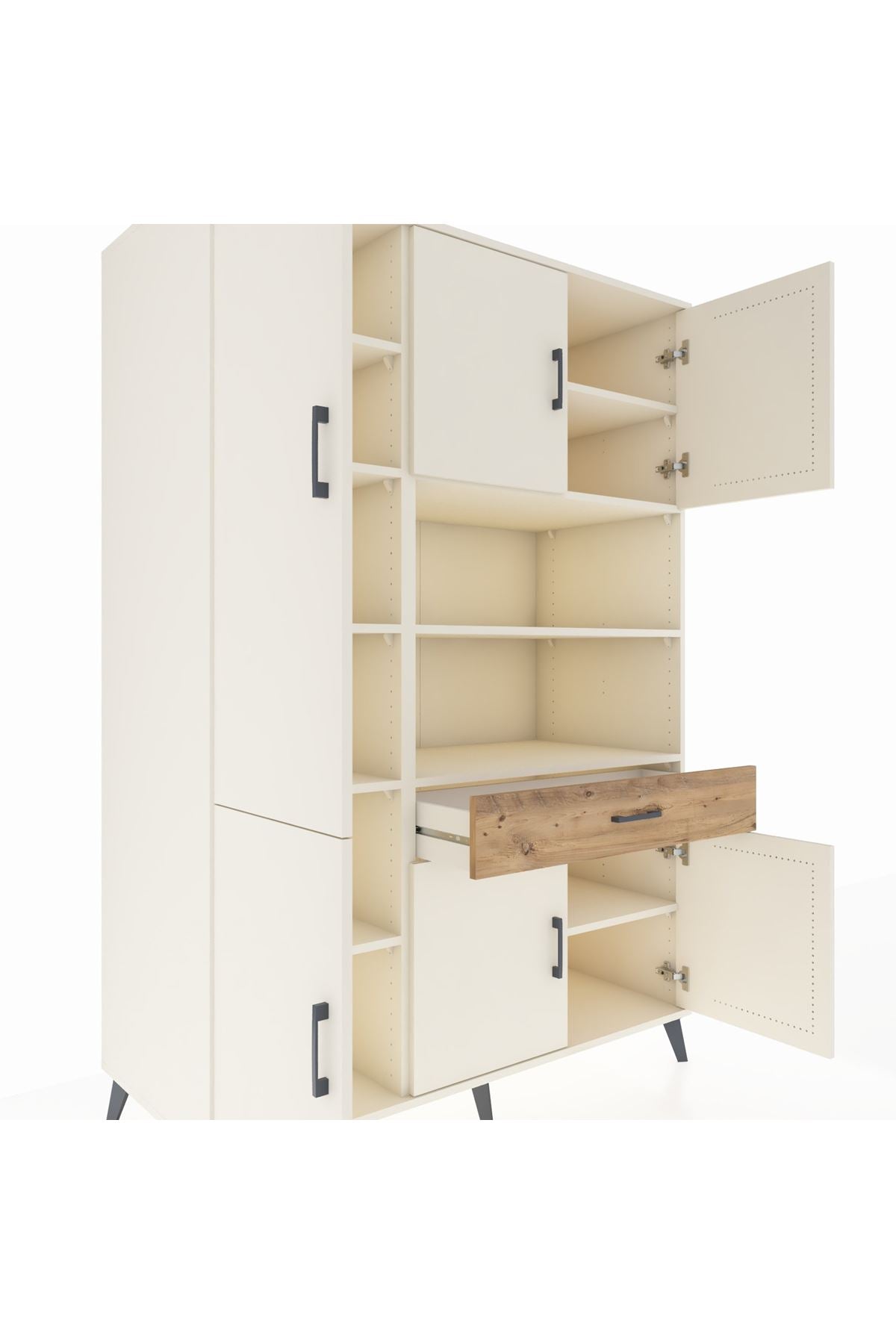 Kronos Dolap 10 Raflı Tek Çekmeceli 6 Kapaklı 132x59x195 Aytaşı-Aytaşı/Çam