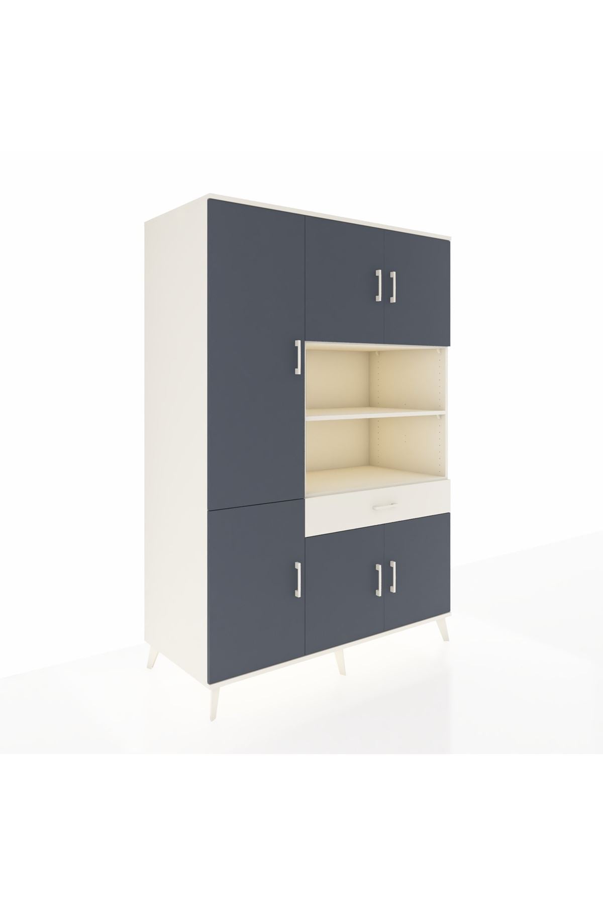 Kronos Dolap 10 Raflı Tek Çekmeceli 6 Kapaklı 132x59x195 Aytaşı-Antrasit/Aytaşı