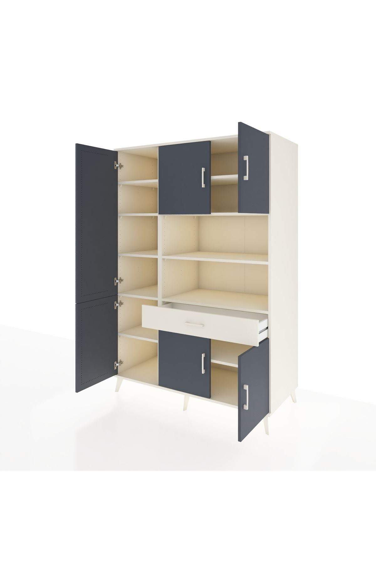 Kronos Dolap 10 Raflı Tek Çekmeceli 6 Kapaklı 132x59x195 Aytaşı-Antrasit/Aytaşı