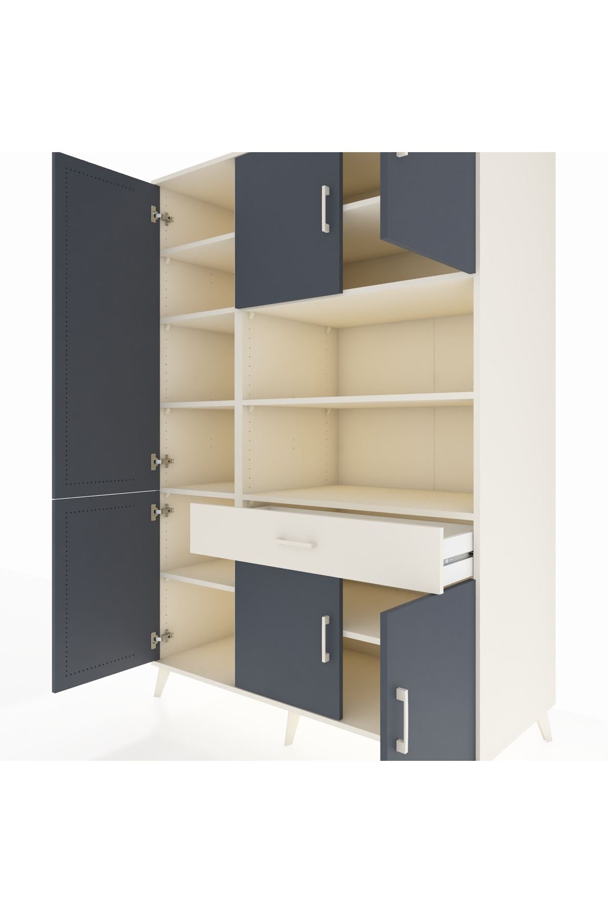 Kronos Dolap 10 Raflı Tek Çekmeceli 6 Kapaklı 132x59x195 Aytaşı-Antrasit/Aytaşı