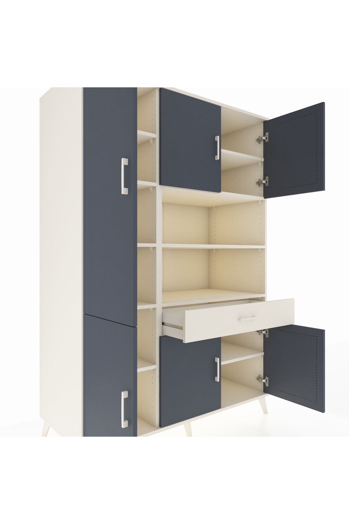 Kronos Dolap 10 Raflı Tek Çekmeceli 6 Kapaklı 132x59x195 Aytaşı-Antrasit/Aytaşı