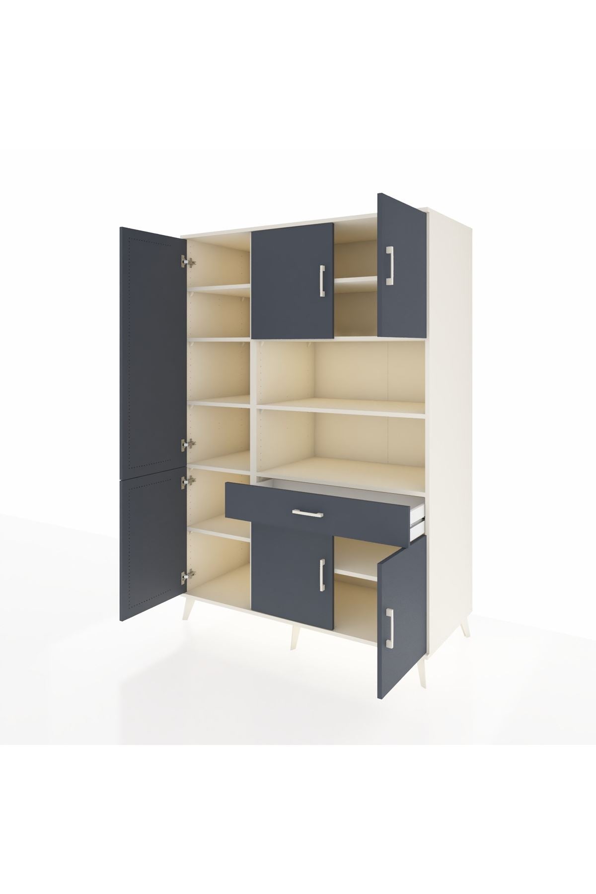 Kronos Dolap 10 Raflı Tek Çekmeceli 6 Kapaklı 132x59x195 Aytaşı-Antrasit/Antrasit