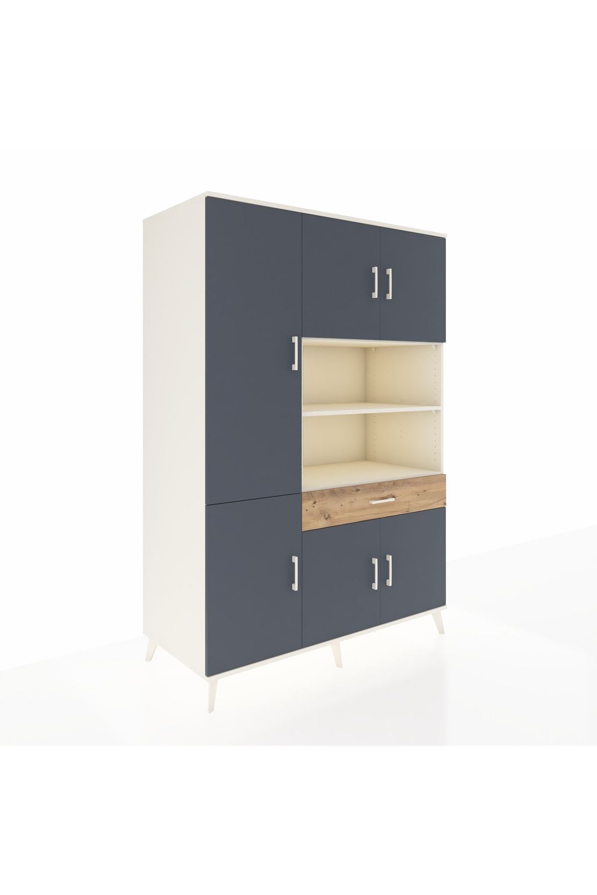 Kronos Dolap 10 Raflı Tek Çekmeceli 6 Kapaklı 132x59x195 Aytaşı-Antrasit/Çam