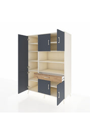 Kronos Dolap 10 Raflı Tek Çekmeceli 6 Kapaklı 132x59x195 Aytaşı-Antrasit/Çam