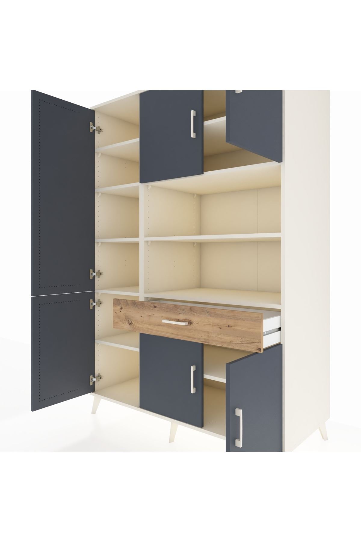 Kronos Dolap 10 Raflı Tek Çekmeceli 6 Kapaklı 132x59x195 Aytaşı-Antrasit/Çam