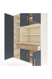 Kronos Dolap 10 Raflı Tek Çekmeceli 6 Kapaklı 132x59x195 Aytaşı-Antrasit/Çam