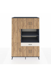 Kronos Dolap 10 Raflı Tek Çekmeceli 6 Kapaklı 132x59x195 Antrasit-Çam/Aytaşı