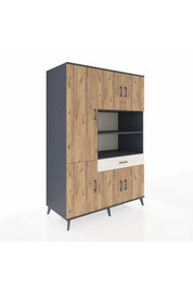 Kronos Dolap 10 Raflı Tek Çekmeceli 6 Kapaklı 132x59x195 Antrasit-Çam/Aytaşı