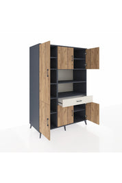 Kronos Dolap 10 Raflı Tek Çekmeceli 6 Kapaklı 132x59x195 Antrasit-Çam/Aytaşı