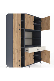 Kronos Dolap 10 Raflı Tek Çekmeceli 6 Kapaklı 132x59x195 Antrasit-Çam/Aytaşı