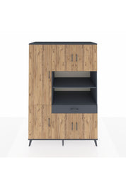 Kronos Dolap 10 Raflı Tek Çekmeceli 6 Kapaklı 132x59x195 Antrasit-Çam/Antrasit