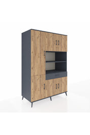 Kronos Dolap 10 Raflı Tek Çekmeceli 6 Kapaklı 132x59x195 Antrasit-Çam/Antrasit