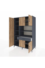 Kronos Dolap 10 Raflı Tek Çekmeceli 6 Kapaklı 132x59x195 Antrasit-Çam/Antrasit