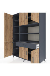 Kronos Dolap 10 Raflı Tek Çekmeceli 6 Kapaklı 132x59x195 Antrasit-Çam/Antrasit