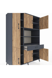 Kronos Dolap 10 Raflı Tek Çekmeceli 6 Kapaklı 132x59x195 Antrasit-Çam/Antrasit