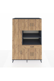 Kronos Dolap 10 Raflı Tek Çekmeceli 6 Kapaklı 132x59x195 Antrasit-Çam/Çam