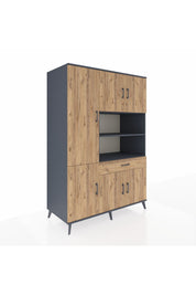 Kronos Dolap 10 Raflı Tek Çekmeceli 6 Kapaklı 132x59x195 Antrasit-Çam/Çam