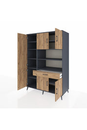 Kronos Dolap 10 Raflı Tek Çekmeceli 6 Kapaklı 132x59x195 Antrasit-Çam/Çam