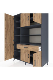 Kronos Dolap 10 Raflı Tek Çekmeceli 6 Kapaklı 132x59x195 Antrasit-Çam/Çam