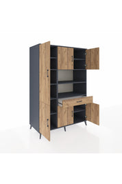 Kronos Dolap 10 Raflı Tek Çekmeceli 6 Kapaklı 132x59x195 Antrasit-Çam/Çam