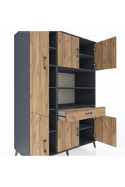 Kronos Dolap 10 Raflı Tek Çekmeceli 6 Kapaklı 132x59x195 Antrasit-Çam/Çam