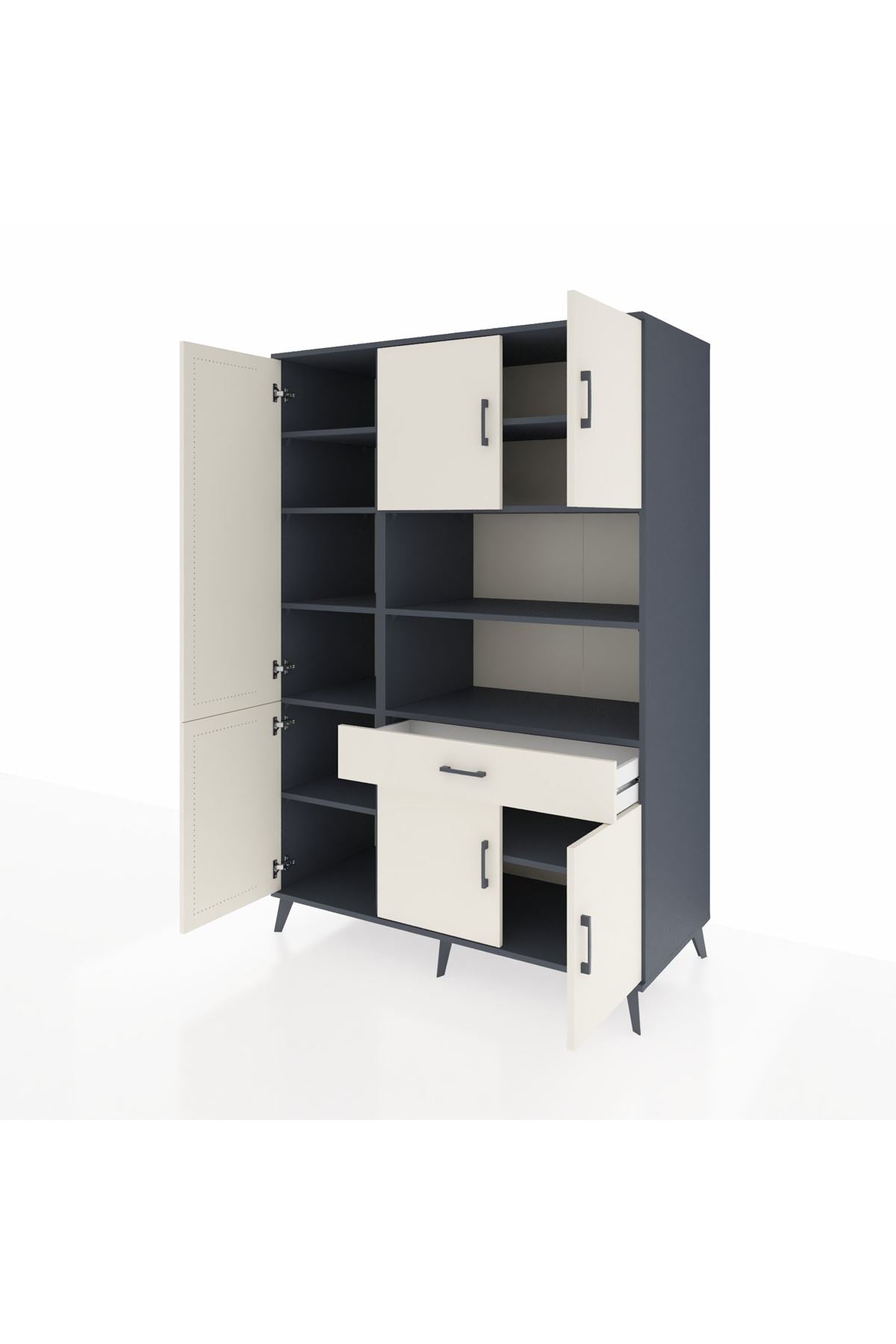 Kronos Dolap 10 Raflı Tek Çekmeceli 6 Kapaklı 132x59x195 Antrasit-Aytaşı/Aytaşı