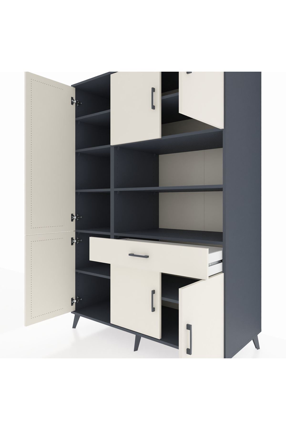 Kronos Dolap 10 Raflı Tek Çekmeceli 6 Kapaklı 132x59x195 Antrasit-Aytaşı/Aytaşı