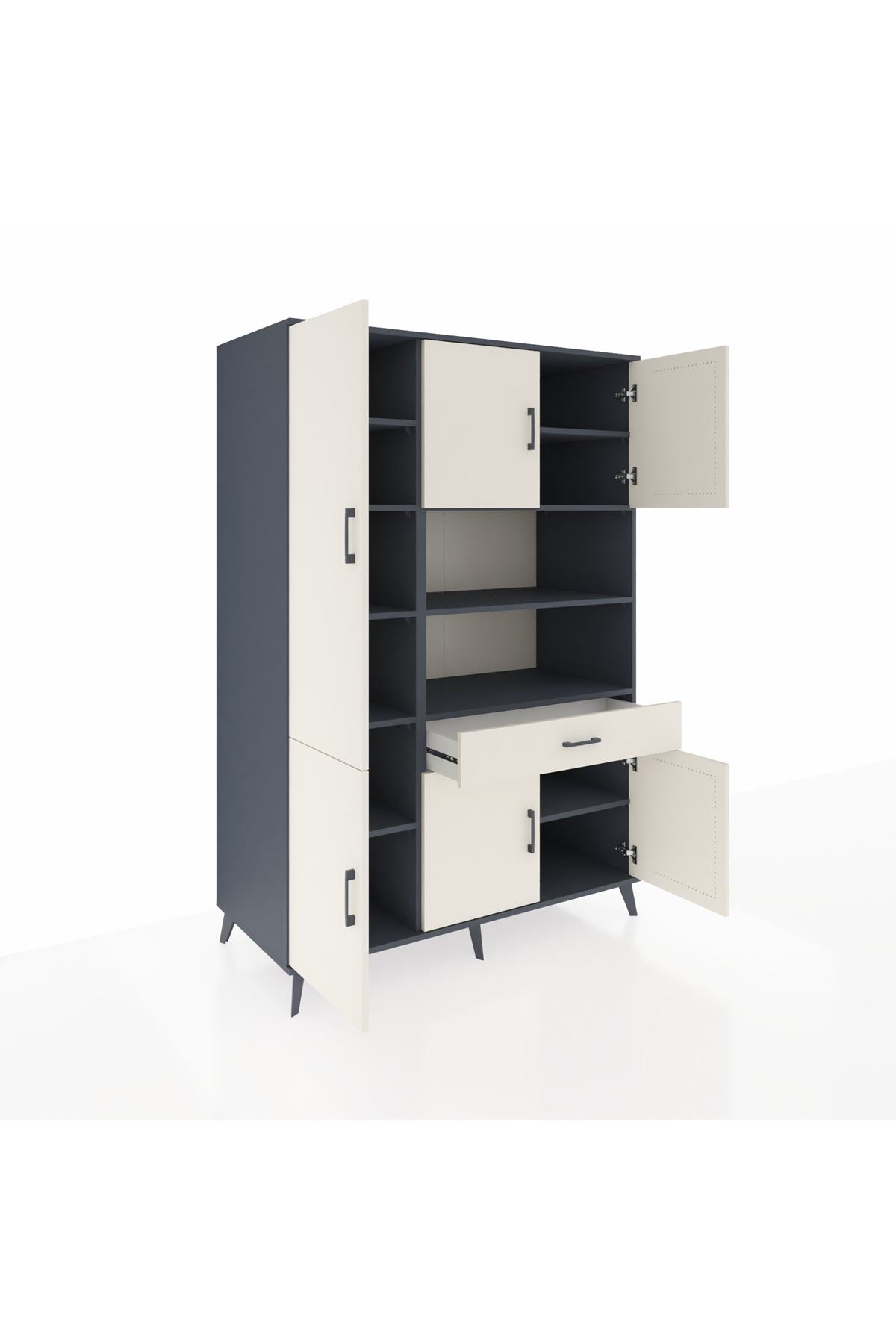 Kronos Dolap 10 Raflı Tek Çekmeceli 6 Kapaklı 132x59x195 Antrasit-Aytaşı/Aytaşı