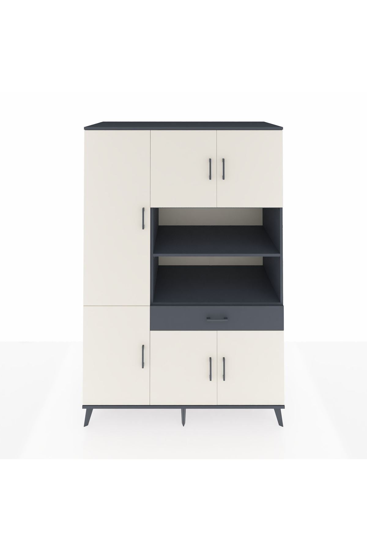 Kronos Dolap 10 Raflı Tek Çekmeceli 6 Kapaklı 132x59x195 Antrasit-Aytaşı/Antrasit